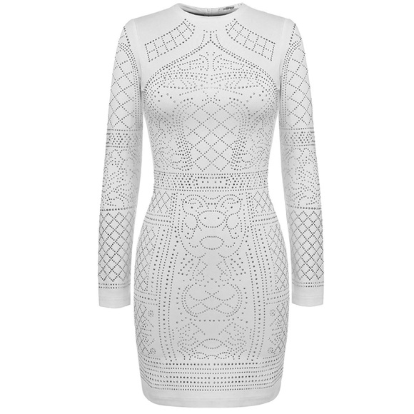 white embellished bodycon dress